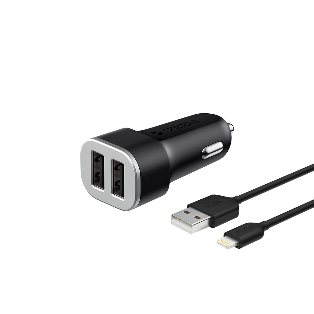 Deppa АЗУ 2 USB 2.4А + кабель Lightning, MFI