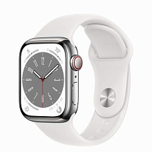 Apple Watch Series 8 41mm Silver Stainless Steel Case with Sport Band White