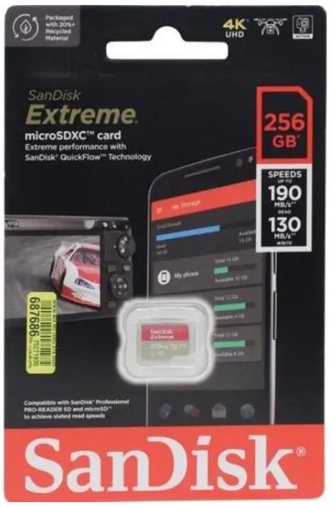 SanDisk Extreme microSDXC 256 GB class 10 UHS-1 U3 V30 A2, (SDSQXAV-256G-GN6MN)