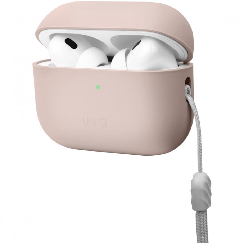 Чехол + карабин UNIQ Lino Liquid silicone для AirPods Pro 2, розовый (AIRPODSPRO2-LINOPNK)