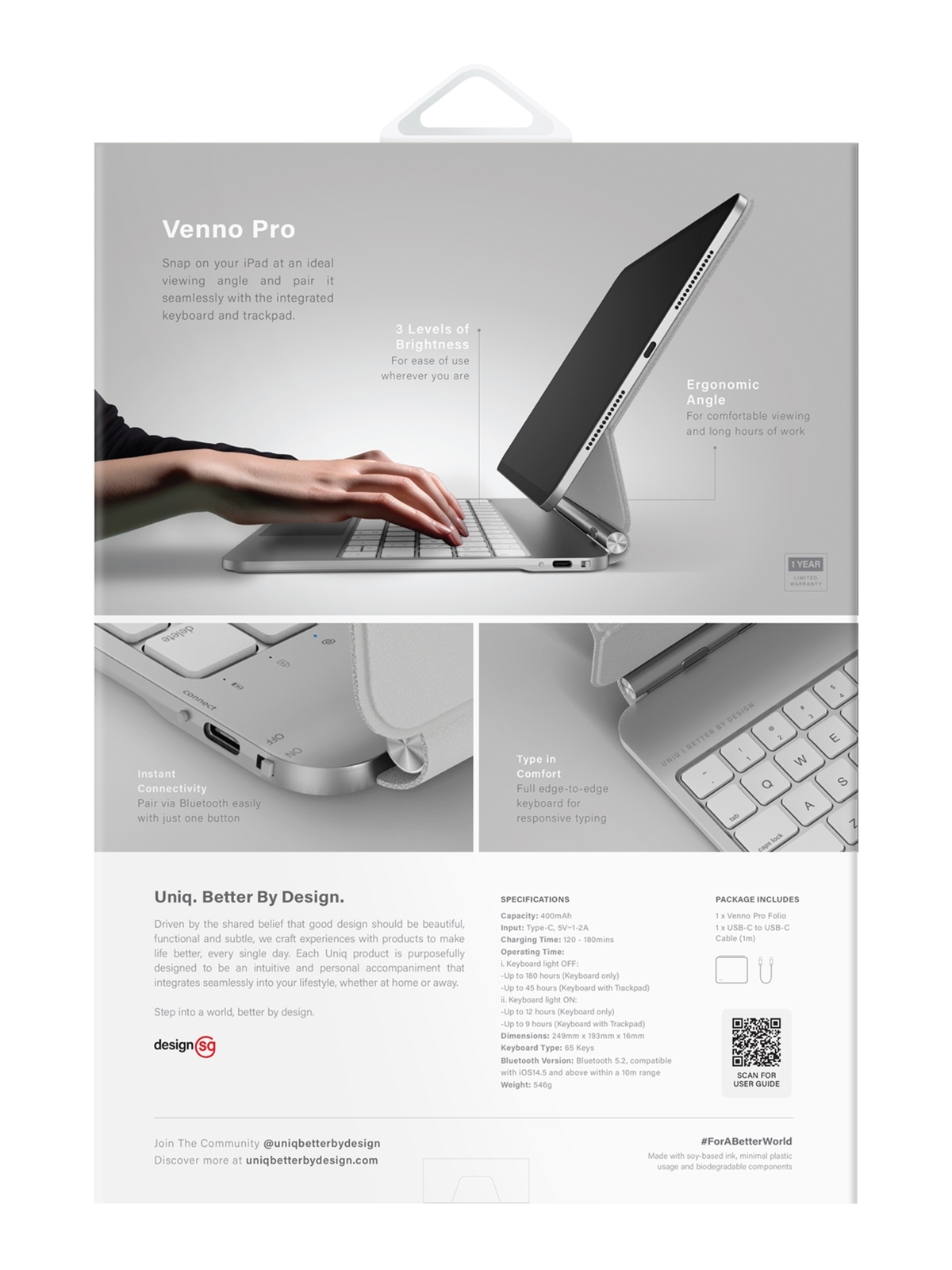 Uniq VENNO Pro Magnetic Keyboard для iPad Air 11" (2024/25)/Air 10.9"(20/22)/Pro 11"(21/22), белый (англ.раскладка)