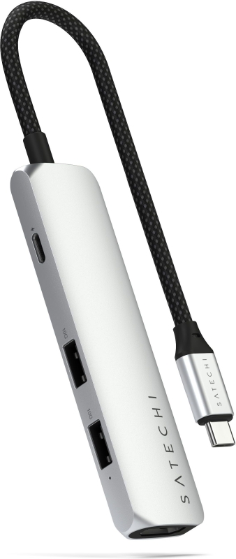 Satechi 4-in-1 USB-C Slim Multiport Adapter 4K, серебристый (ST-P4SS)