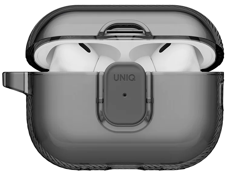 Чехол + карабин Uniq Glase Pro TPU case для Airpods Pro 3, прозрачный черный (AIRPODSPRO3-GLSPGSMK)