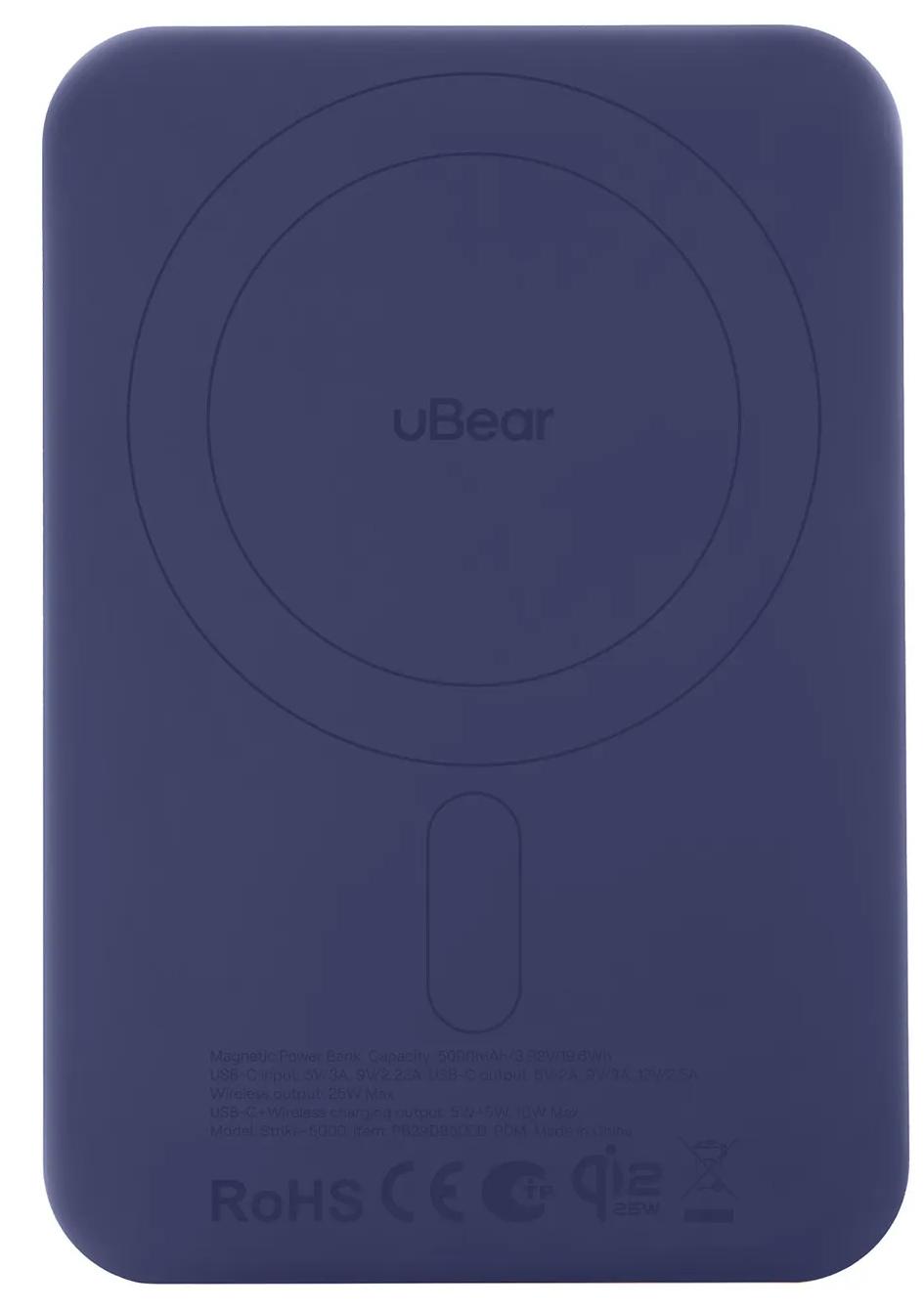 Внешний аккумулятор uBear Strike 5000 mAh, PD30W, Qi2.2, синий (PB29DB5000-PDM)