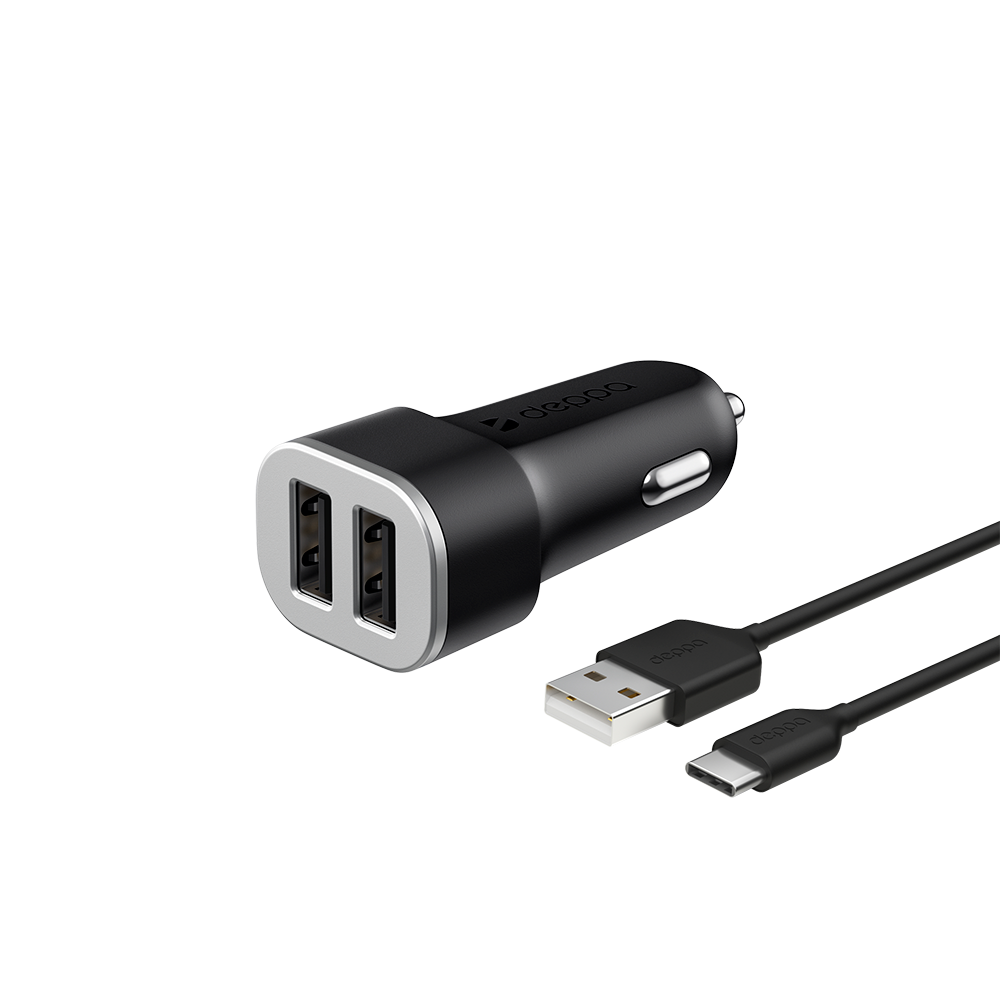 АЗУ Deppa 2 USB 2.4А + кабель USB Type-C, Ultra (11284), черный