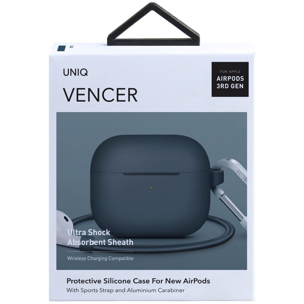 Чехол с карабином UNIQ Vencer + ремешок, синий (AIRPODS 3 (2021)-VENBLU)