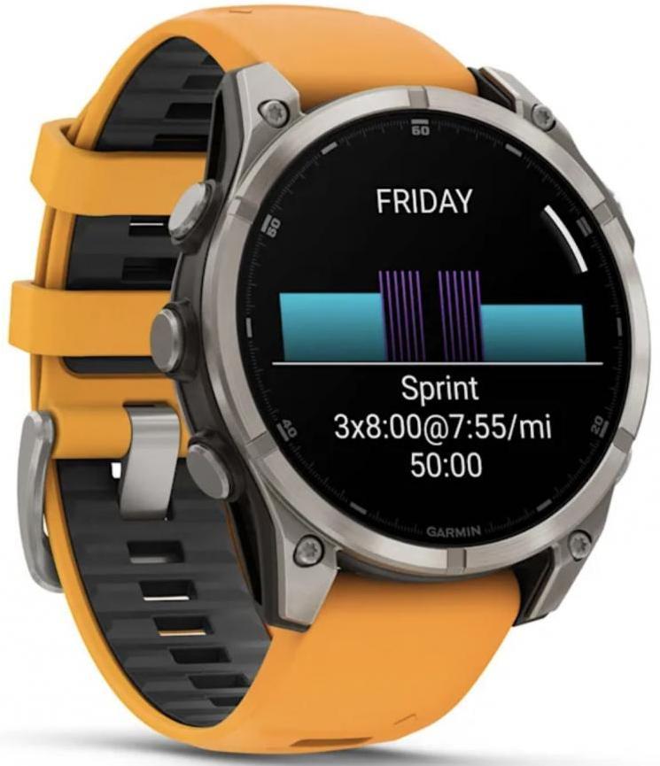 Часы Garmin Fenix 8 47mm Amoled Sapphire Titanium, серый, оранжевый силиконовый ремешок (010-02904-19)