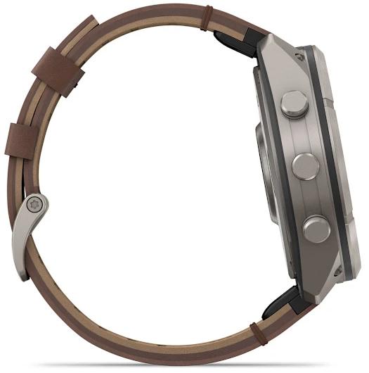 Умные часы Garmin Fenix 9 Pro AMOLED 51мм inReach, титан с коричневым кожаным ремешком (010-04337-41)
