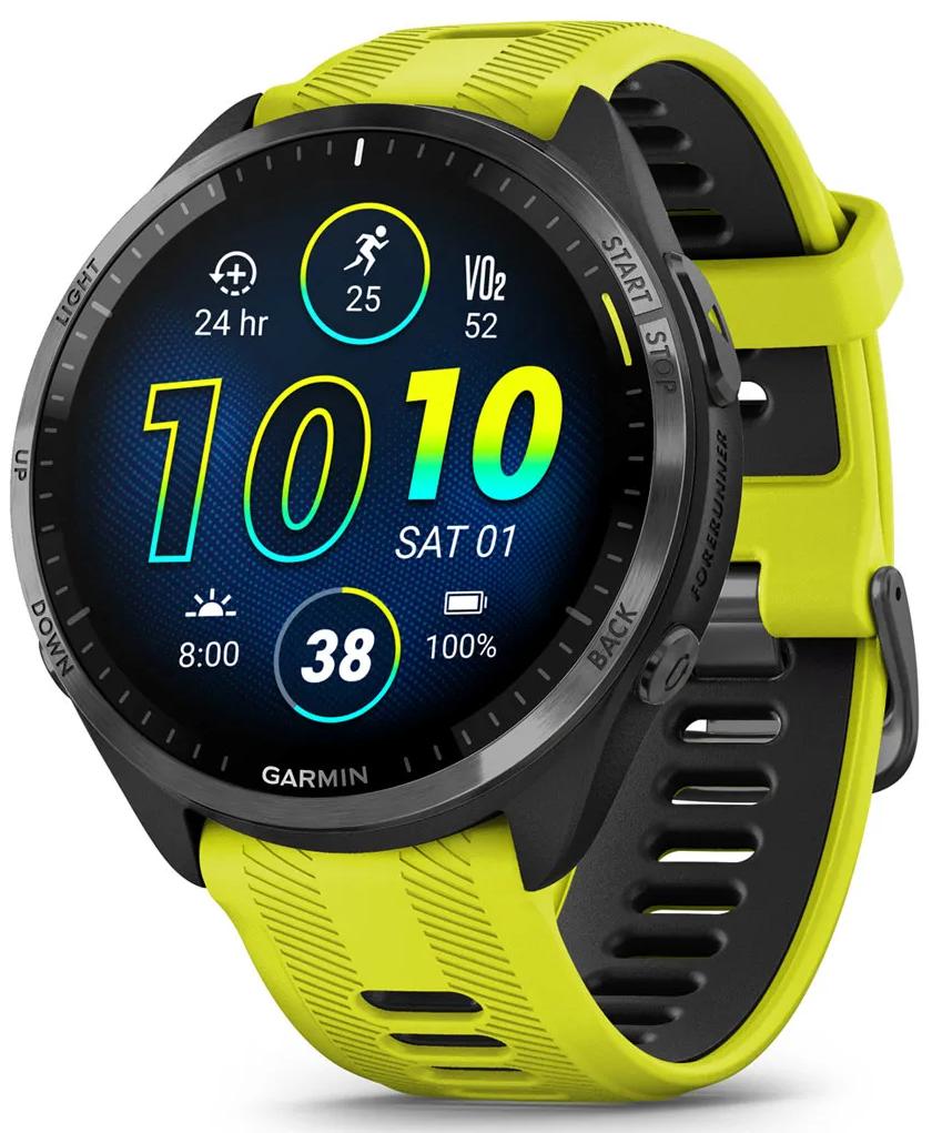 Умные часы Garmin Forerunner 965, черный с желтым силиконовым ремешком (010-02809-22)