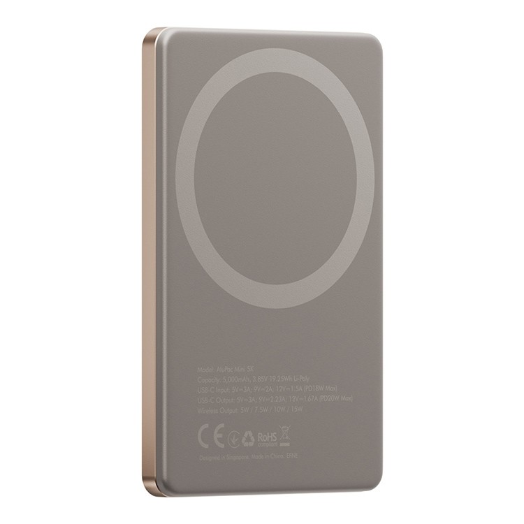 Внешний аккумулятор EnergEA AluPac Mini 5000 mAh MagSafe 15W USB-C 20W Ultra Light, Aluminium Gold (AP-MINI5K-GLD)