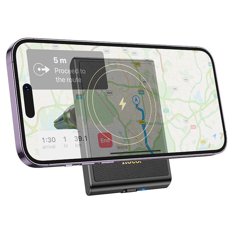 Автодержатель с беспроводной зарядкой Hoco HW19 Precious Magnetic Wireless Fast Charging Car Holder 15W, черный