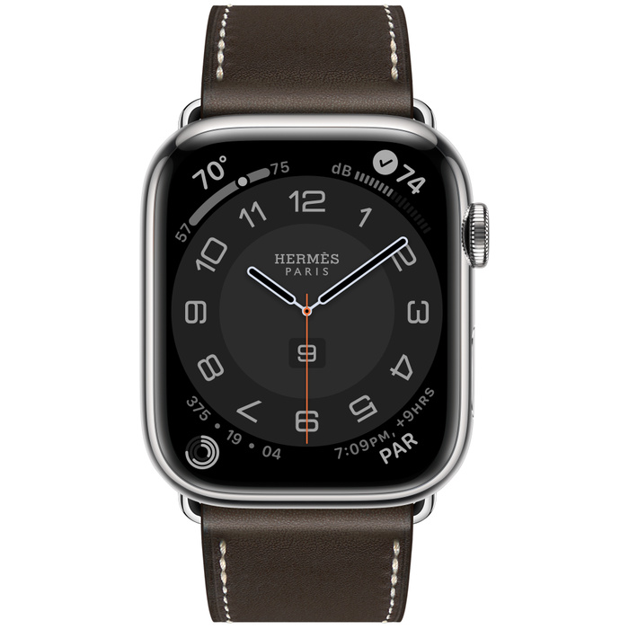 Apple Watch Hermes Series 9 45mm Silver Stainless Steel Case with Single Tour Deployment Buckle, Ebene (серый)