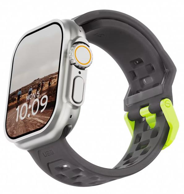 Силиконовый ремешок UAG Civilian Silicone Strap для Apple Watch 44/45/46/49мм, серый/неон (194002113B81)