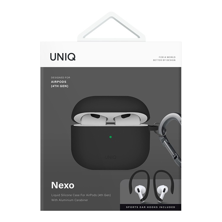 Чехол + карабин Uniq NEXO Liquid silicone для AirPods 4, черный (AIRPODS(2024)-NEXOBLK)