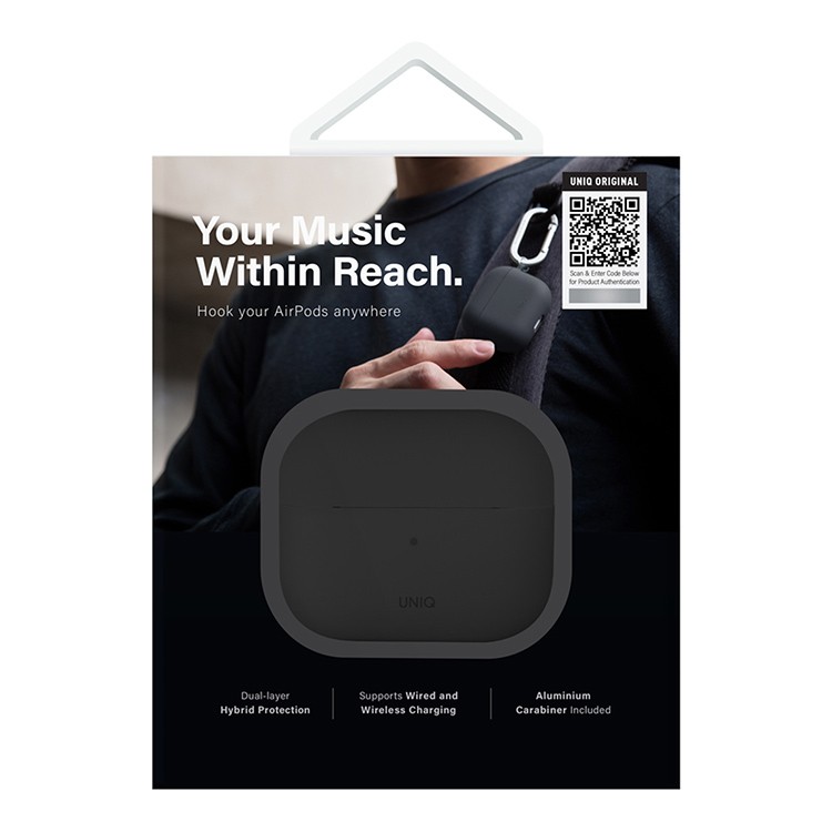 Чехол + карабин Uniq NEXO Liquid silicone для AirPods 4, черный (AIRPODS(2024)-NEXOBLK)