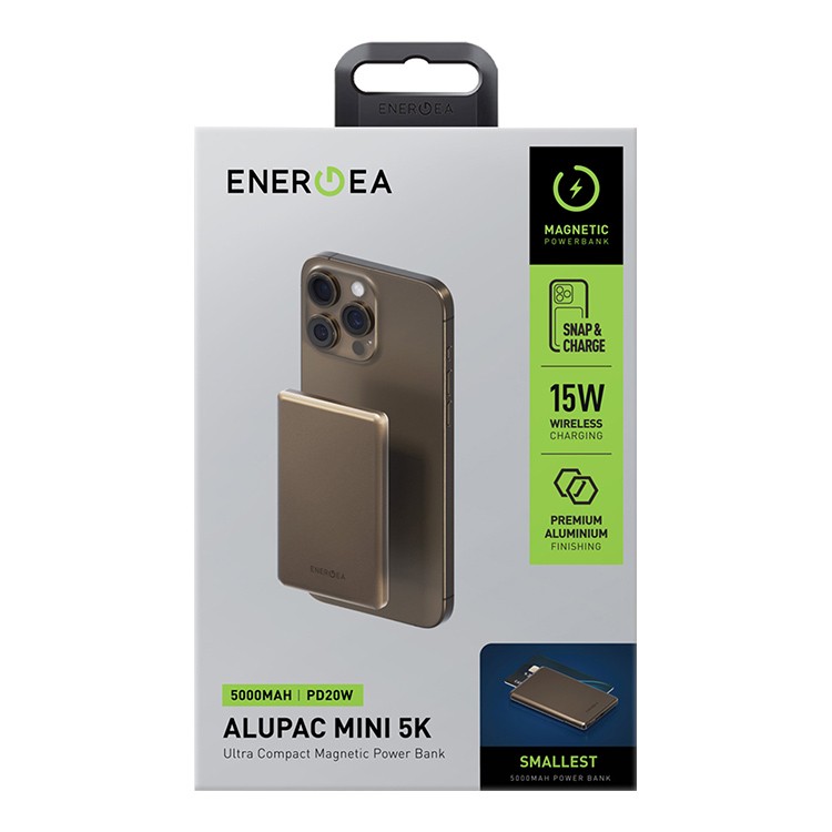 Внешний аккумулятор EnergEA AluPac Mini 5000 mAh MagSafe 15W USB-C 20W Ultra Light, Aluminium Gold (AP-MINI5K-GLD)
