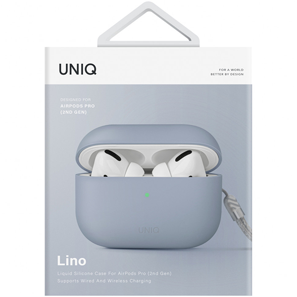 Чехол + карабин UNIQ Lino Liquid silicone для AirPods Pro 2, голубой (AIRPODSPRO2-LINOABLU)
