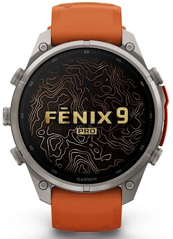 Умные часы Garmin Fenix 9 Pro AMOLED 47мм inReach, титан с оранжевым силиконовым ремешком (010-04336-01)