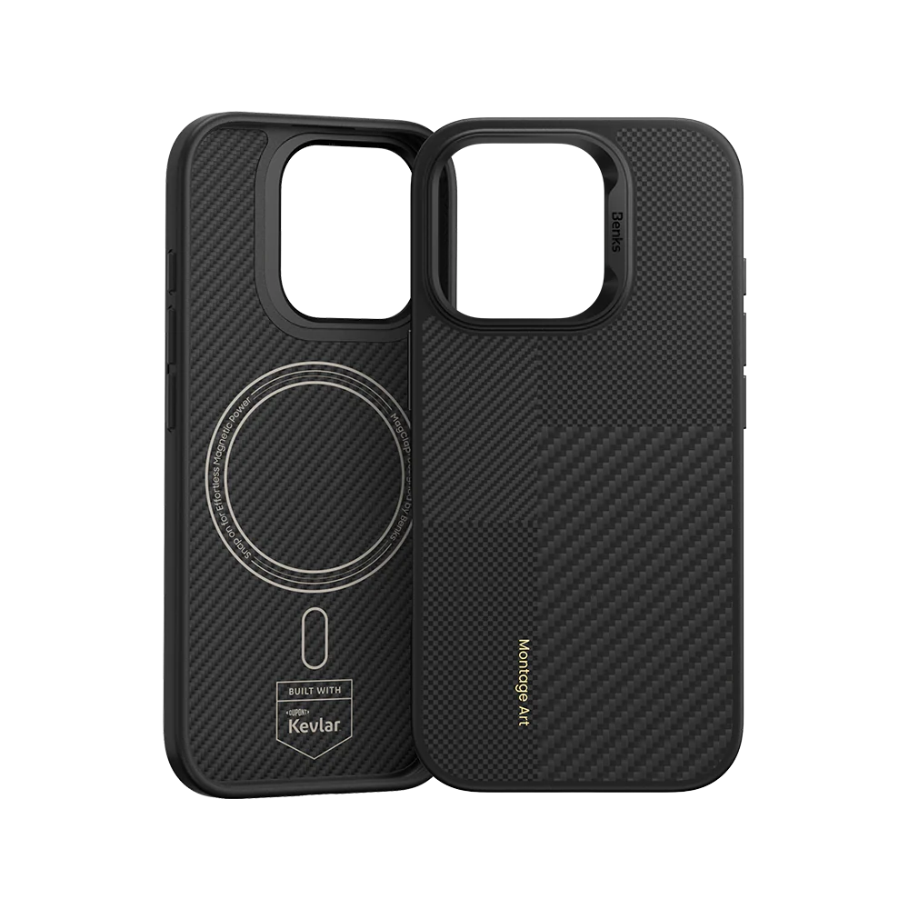 Чехол усиленный Benks Montage ArmorPro Case built with Kevlar 600D+1500D для iPhone 16 Pro, черный кевлар (C.K.FL.AP.BK.MA65)