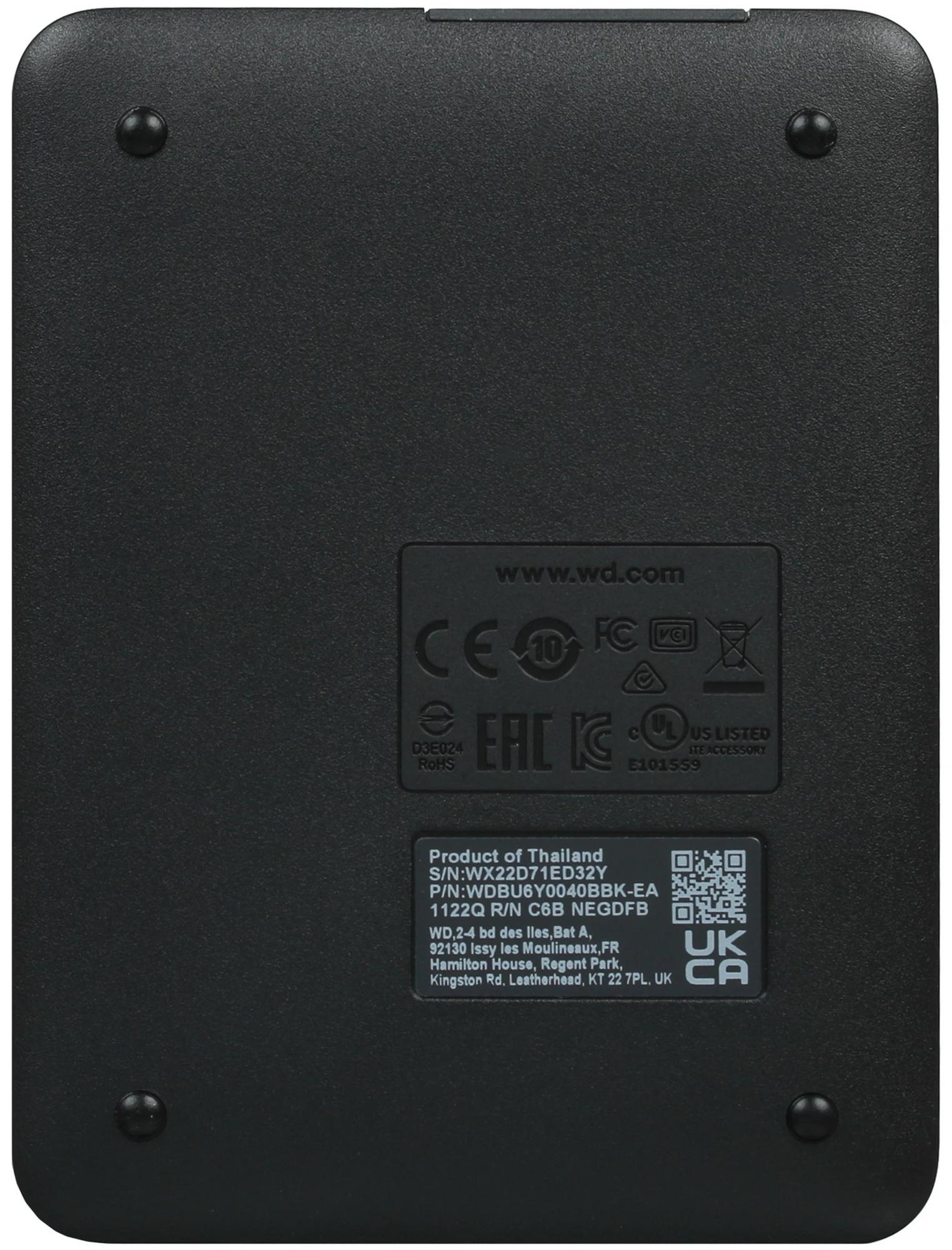 Внешний HDD WD Elements Portable 4TB, черный (WDBU6Y0040BBK-WESN)