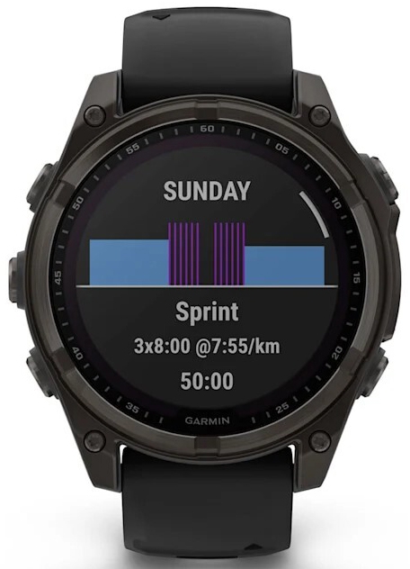 Garmin Fenix 8 47mm Solar, Sapphire, титановый угольно-серый DLC с черным ремешком (010-02906-11)