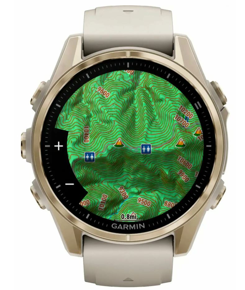 Garmin Fenix 8 43mm Amoled Sapphire Soft Gold, Fog Gray / Dark Sandstone Silicone Band (010-02903-10)