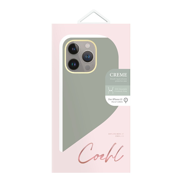 Защитный чехол Uniq Coehl CremeLiquid silicone с MagSafe для iPhone 15 Pro Max с ремешком, Soft Sage (IP6.7P(2023)-CREMSSAG)