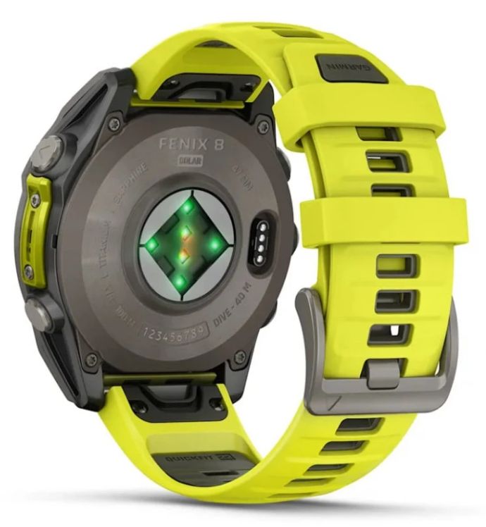 Garmin Fenix 8 47mm Solar, Sapphire Titanium with Amp Yellow/Graphite Silicone Band (010-02906-20)