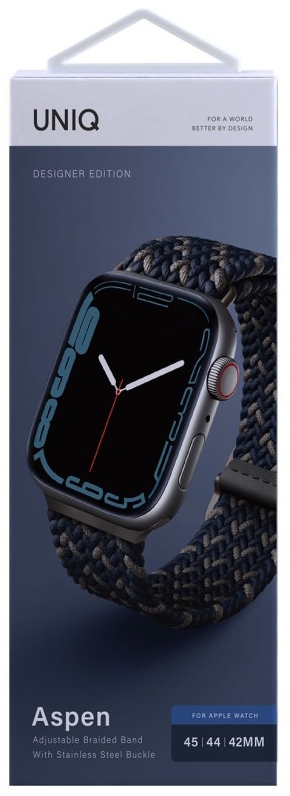 Ремешок Uniq ASPEN Design Strap Braided для Apple Watch 44/45/46/49 мм, синий (Obsidian blue)