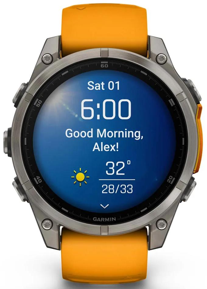 Умные часы Garmin Fenix 8 47 мм AMOLED Titanium with Orange Graphite Band, серебристый (010-02904-10)