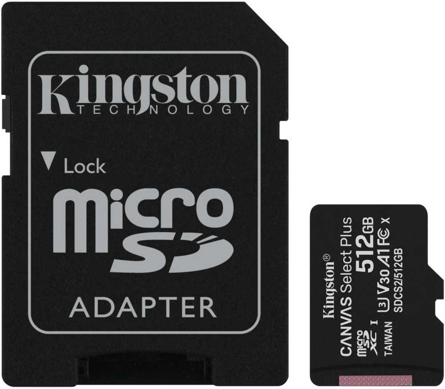 Карта памяти microSDXC UHS-I U3 Kingston Canvas Select Plus 512 ГБ + адаптер, (SDCS2/512GB)