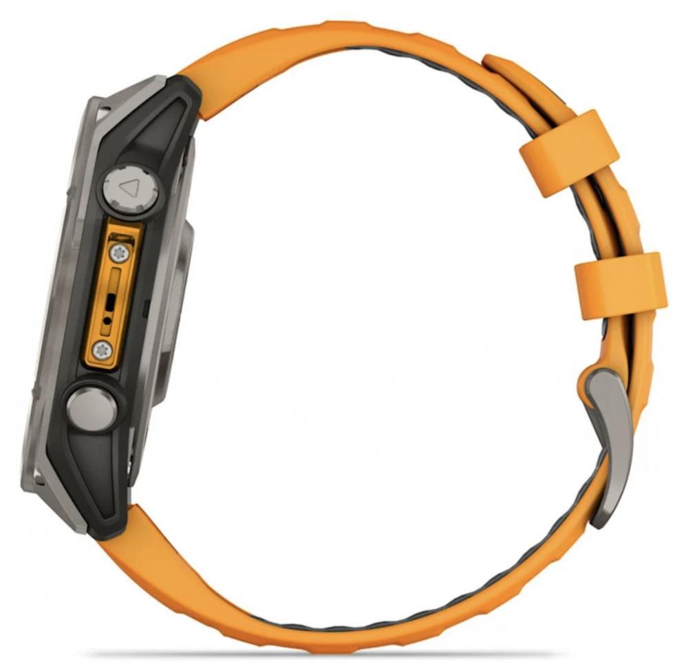 Часы Garmin Fenix 8 47mm Amoled Sapphire Titanium, серый, оранжевый силиконовый ремешок (010-02904-19)