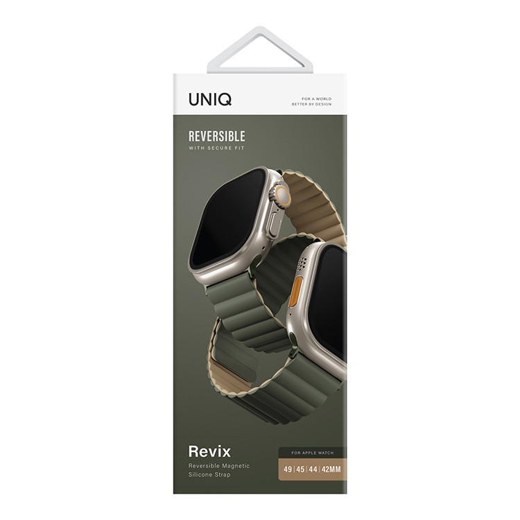 Ремешок Uniq Revix Reversible Magnetic для Apple Watch 42/44/45/49 mm, зеленый/бежевый (49MM-REVMGRNTAN)