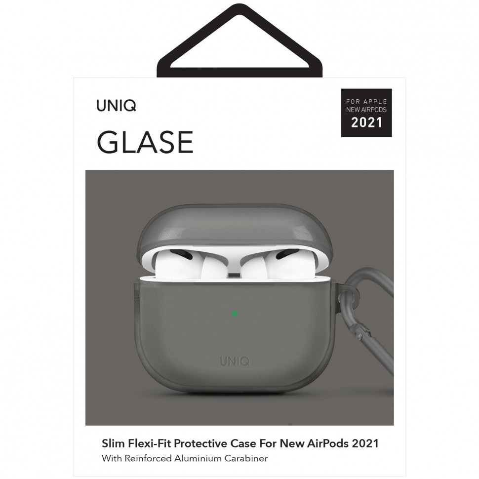 Чехол с карабином Uniq Glase TPU case, серый (AIRPODS 3 (2021)-GLSSMK)