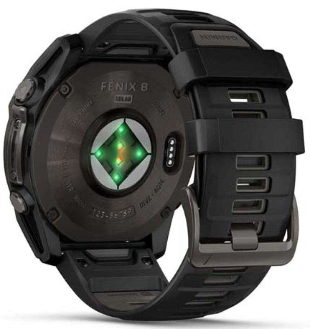 Умные часы Garmin Fenix 8 51 мм Solar, Sapphire Titanium, черный с черным силиконовым ремешком (010-02907-70)