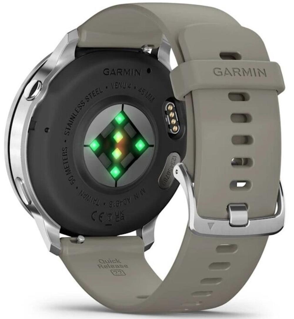 Умные часы Garmin Venu 4 45mm Silver with Silver Gray Silicone Band, серебристый (010-03014-01)