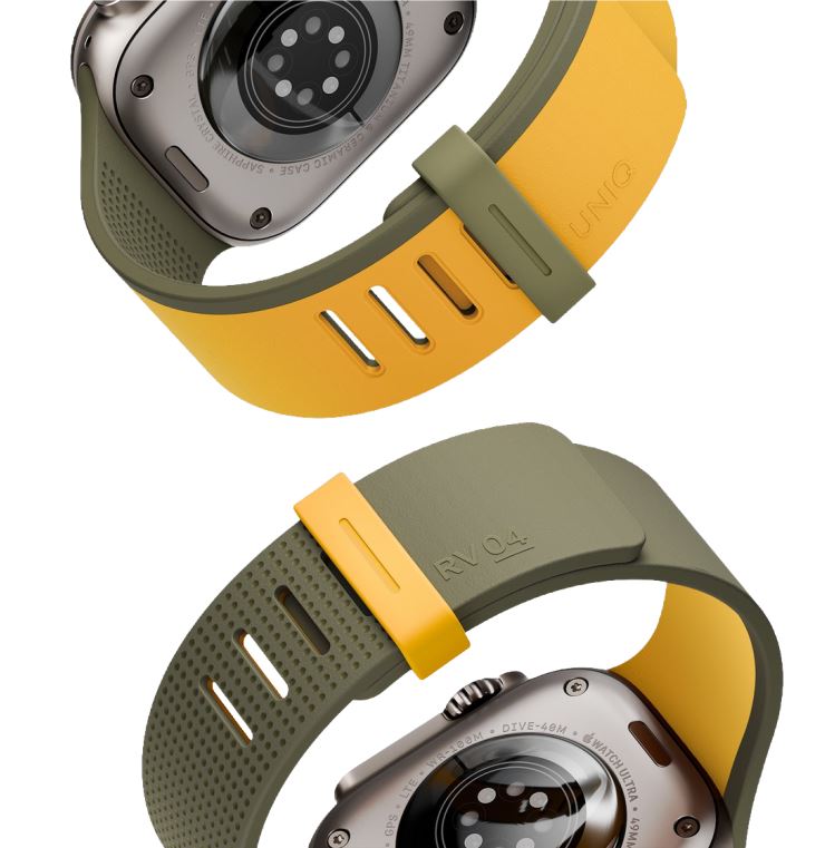 Uniq Revix IV для Apple Watch 44, 45, 46 мм и Ultra 49 мм, Reversible Magnetic Canary Yellow/Deep Forrest