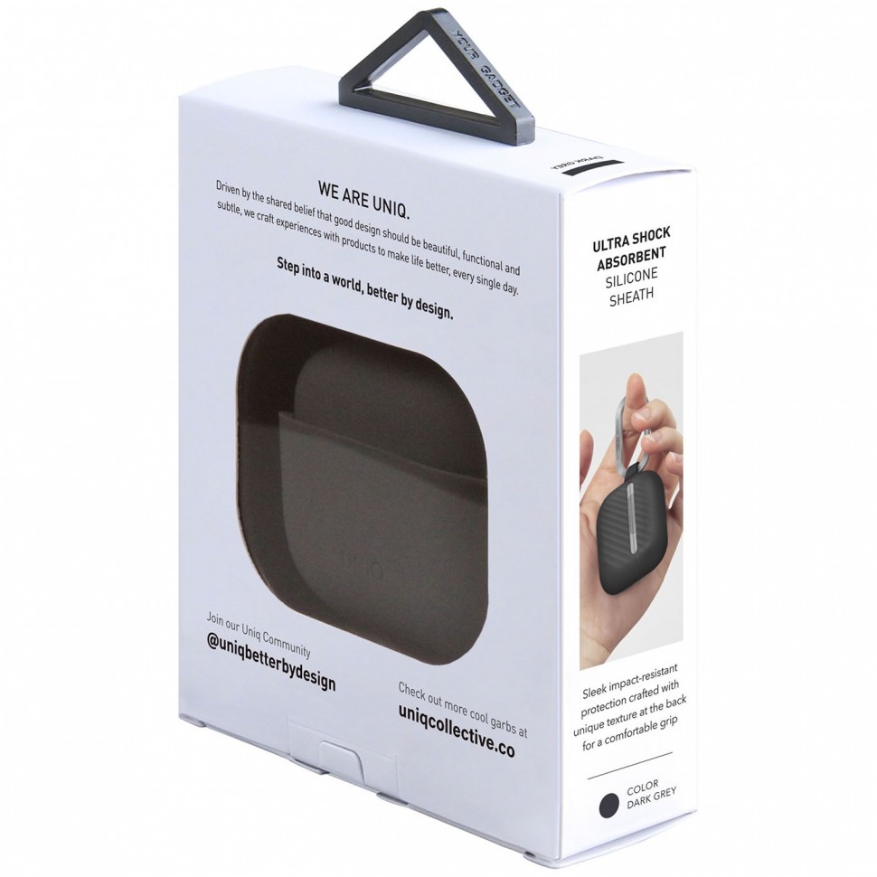 Чехол с карабином UNIQ Vencer + ремешок, темно-серый (AIRPODS 3 (2021)-VENDGRY)