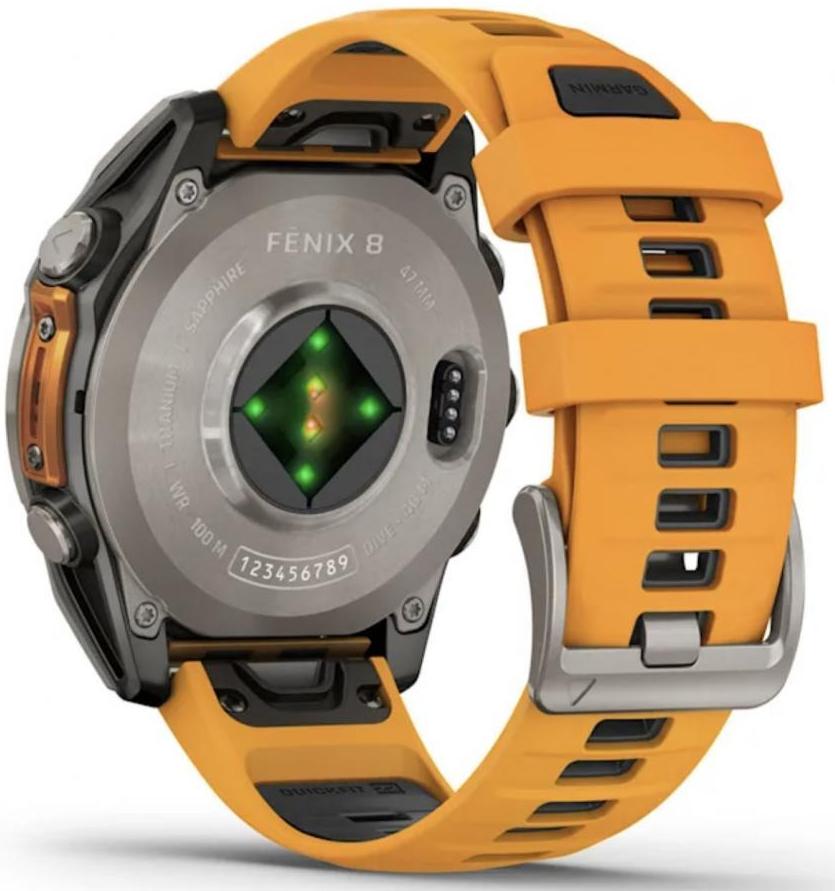 Часы Garmin Fenix 8 47mm Amoled Sapphire Titanium, серый, оранжевый силиконовый ремешок (010-02904-19)