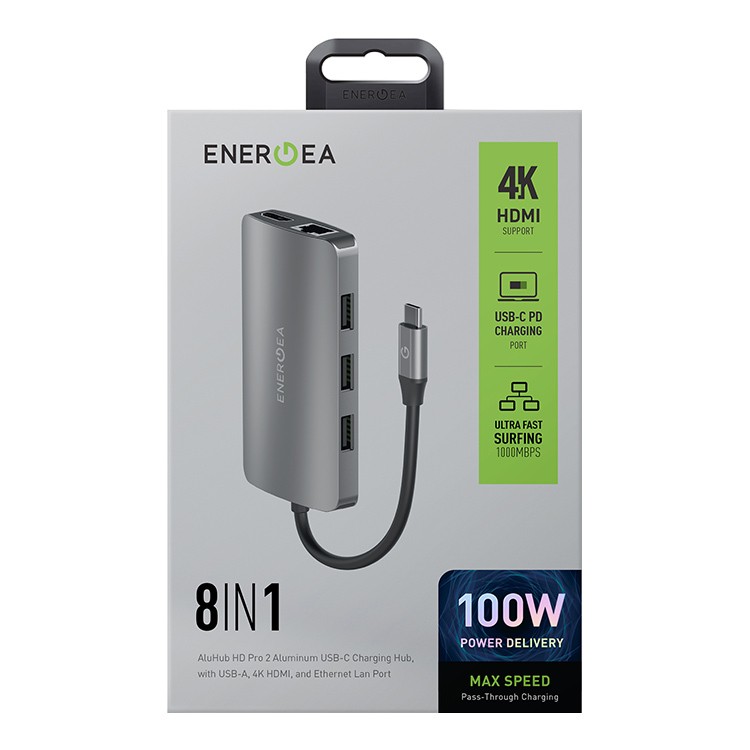 EnergEA AluHUB HD PRO 2 Superspeed Aluminium USB-C 100W, Gunmetal (HUB-HDPRO2-GUN)