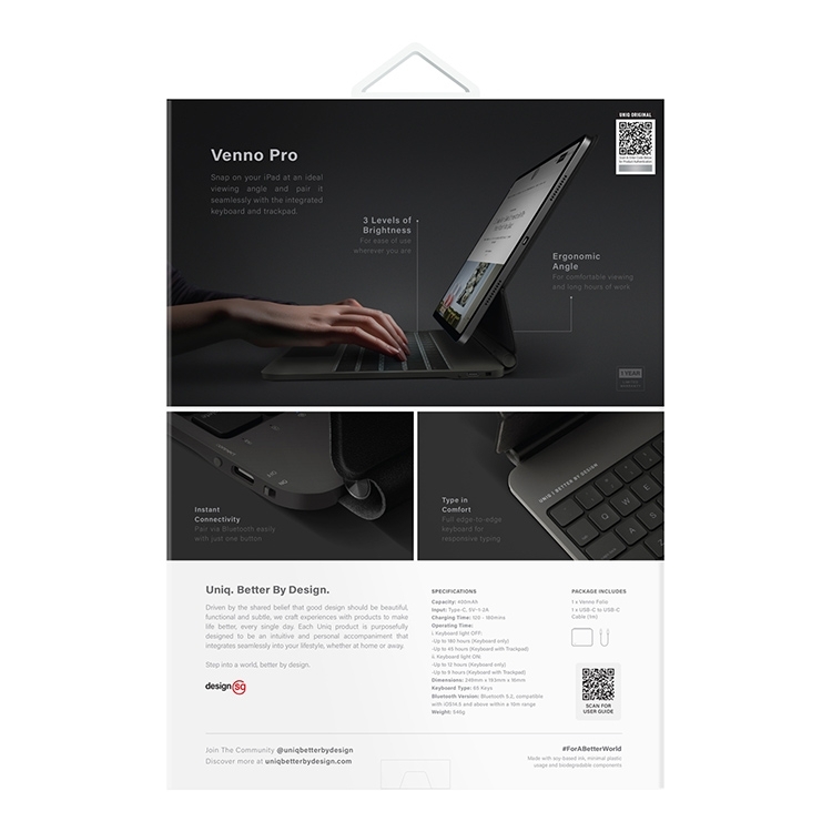 Uniq VENNO Pro Magnetic Keyboard для iPad Air 11" (2024/25)/Air 10.9"(20/22)/Pro 11"(21/22), черный