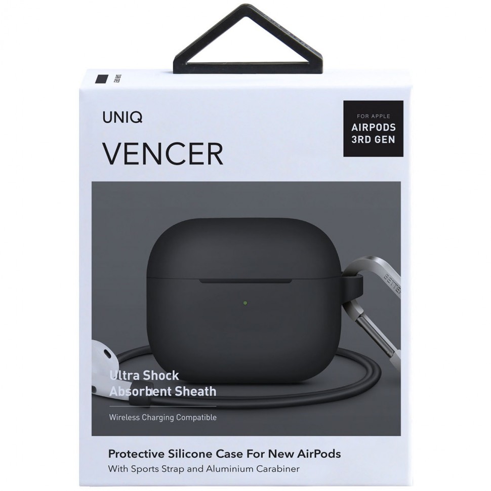 Чехол с карабином UNIQ Vencer + ремешок, темно-серый (AIRPODS 3 (2021)-VENDGRY)