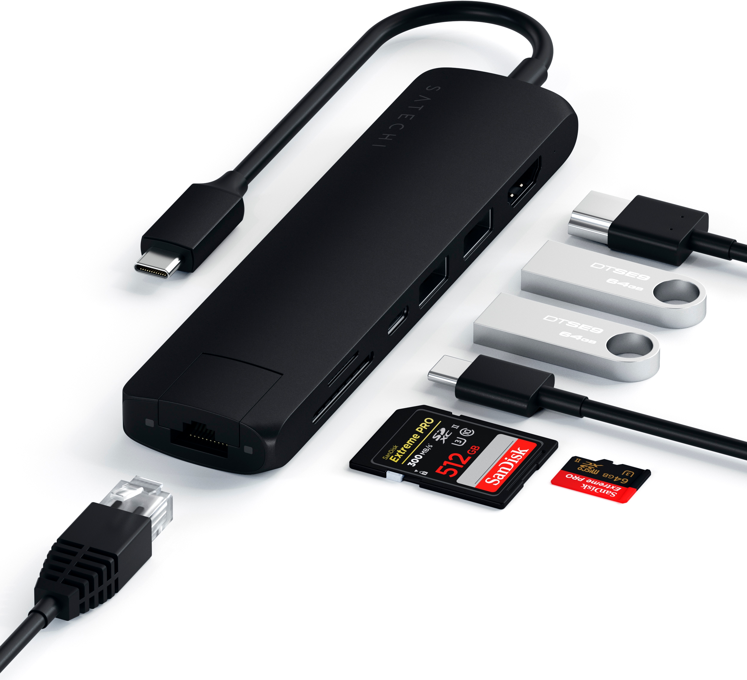 Адаптер Satechi USB-C Slim Multiport with Ethernet, черный (ST-UCSMA3K)