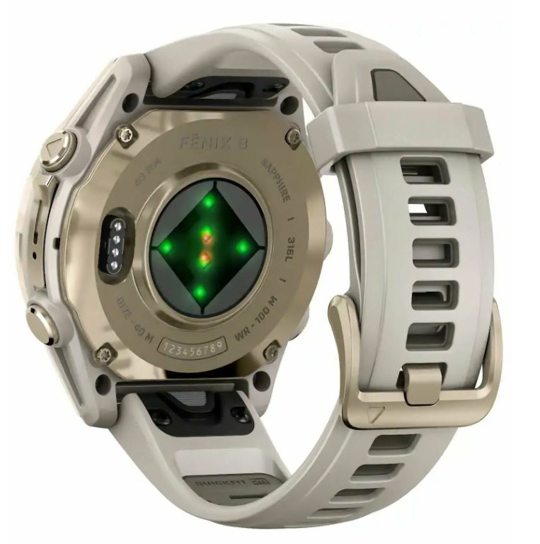 Garmin Fenix 8 43mm Amoled Sapphire Soft Gold, Fog Gray / Dark Sandstone Silicone Band (010-02903-10)