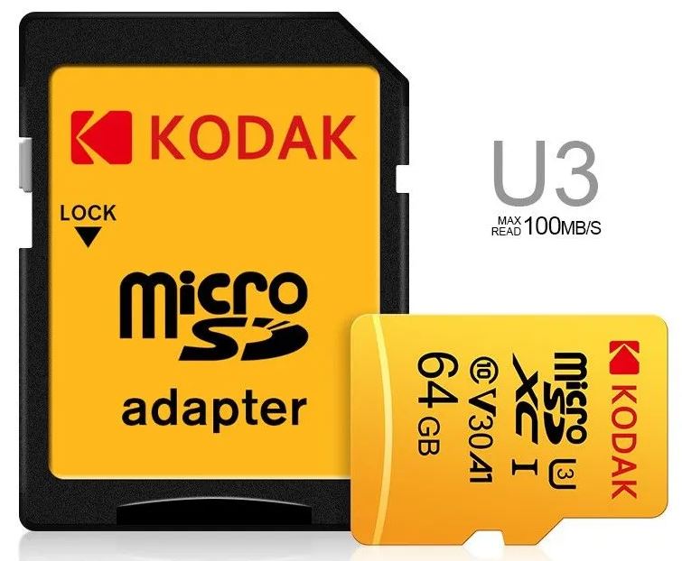 Kodak V30 Ultra Micro SDXC 64GB Class 10 UHS 1 U3 w/adaptor up to 100mb/s