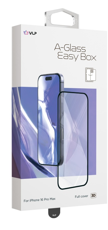 VLP A-Glass Easy Box для iPhone 16 Pro Max с аппликатором, чёрная рамка (1061104)