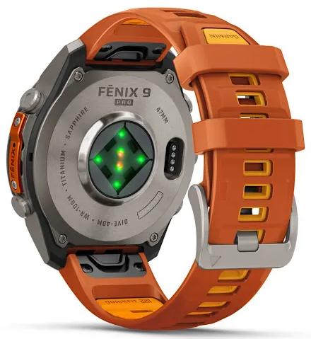 Умные часы Garmin Fenix 9 Pro AMOLED 47мм inReach, титан с оранжевым силиконовым ремешком (010-04336-01)