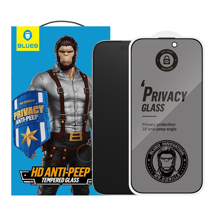 Защитное стекло BlueO Anti-peep (антишпион) для iPhone 16 Pro Max, черный