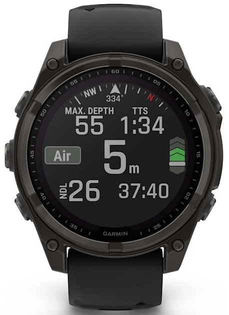Garmin Fenix 8 47mm Solar, Sapphire, титановый угольно-серый DLC с черным ремешком (010-02906-11)