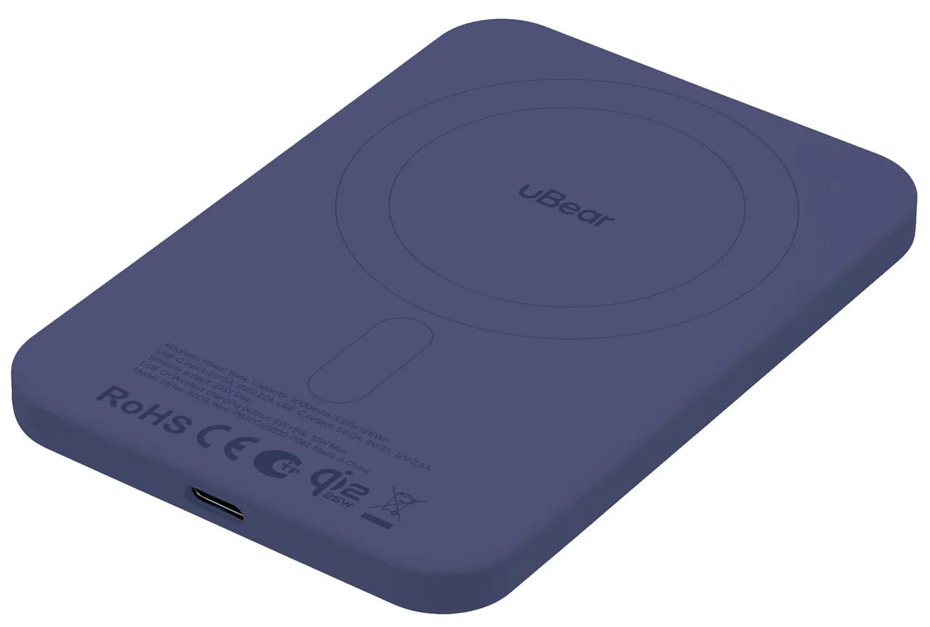 Внешний аккумулятор uBear Strike 5000 mAh, PD30W, Qi2.2, синий (PB29DB5000-PDM)